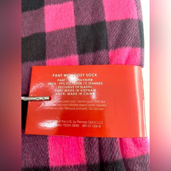 Hot Pink Black Check Flannel Pajama Pants Bottoms Matching Socks Set L, XL, XXL - Picture 5 of 8